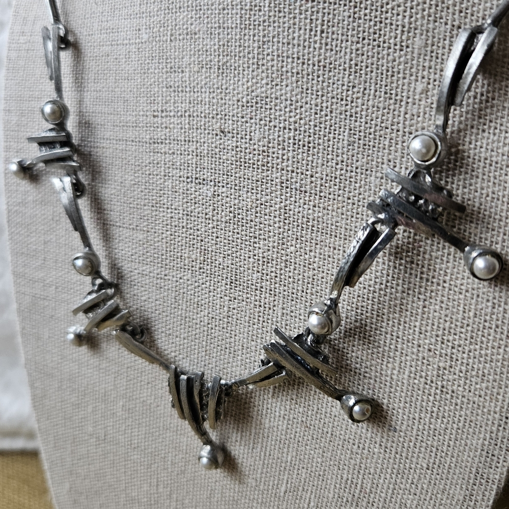 Osmose Brutalist Pewter Faux Pearl Made In Canada Artisan Necklace
